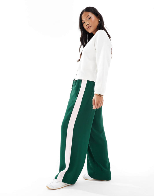 Petite Pull On Trousers With Contrast Panel