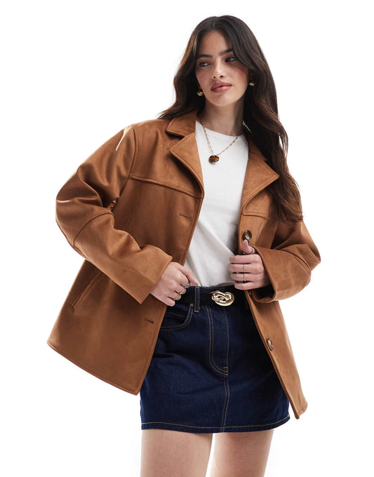 Faux Suede Button Front Jacket