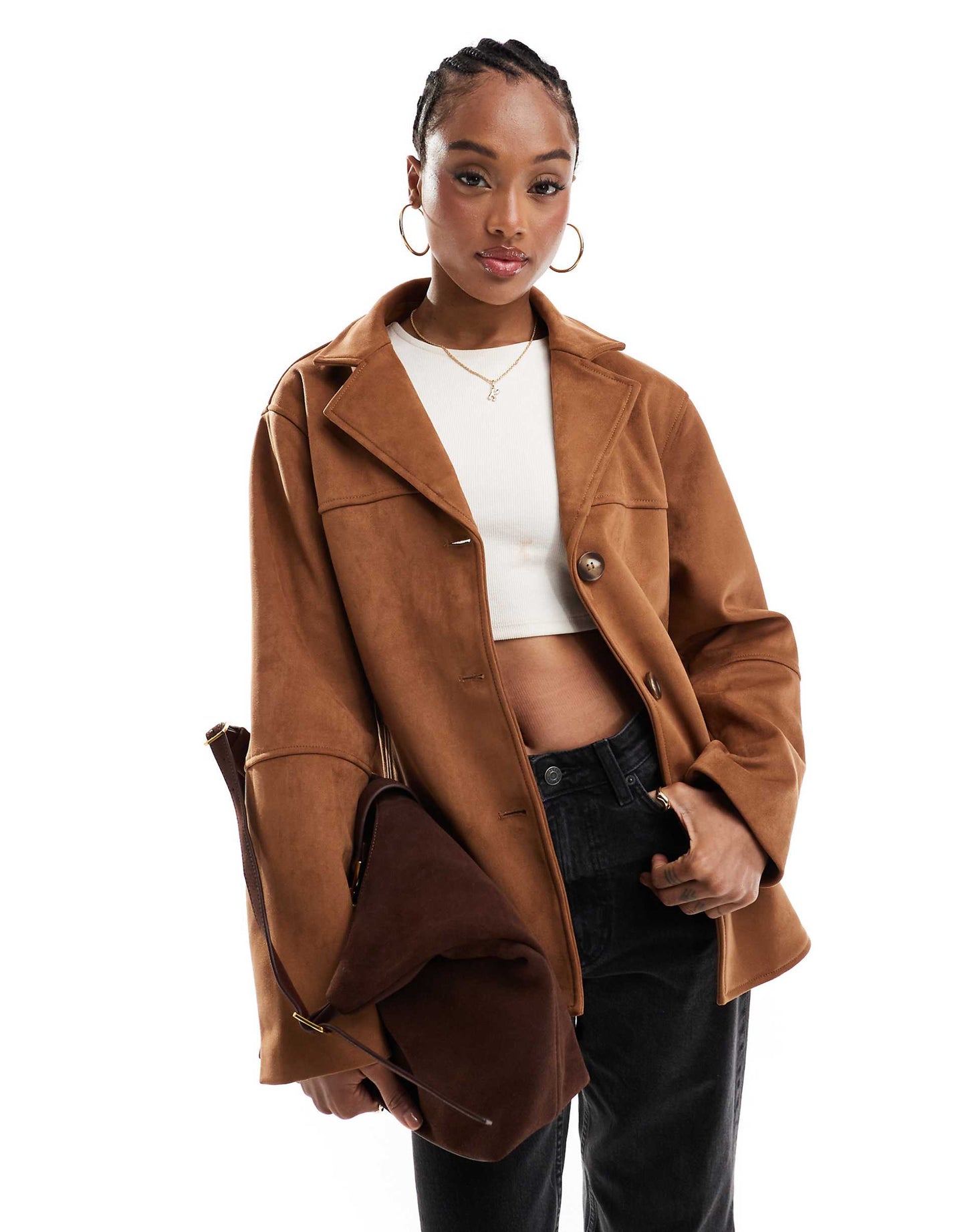 Faux Suede Button Front Jacket