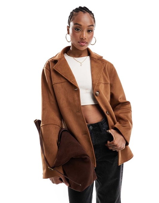 Faux Suede Button Front Jacket