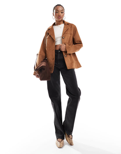 Faux Suede Button Front Jacket