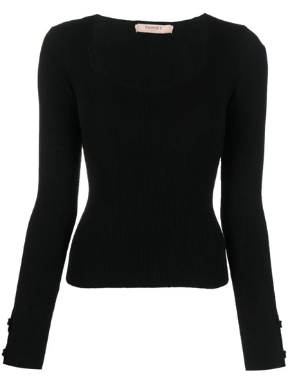 Scoop-Neck Ribbed-Knit Top