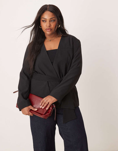 Curve Tie Waist Blazer