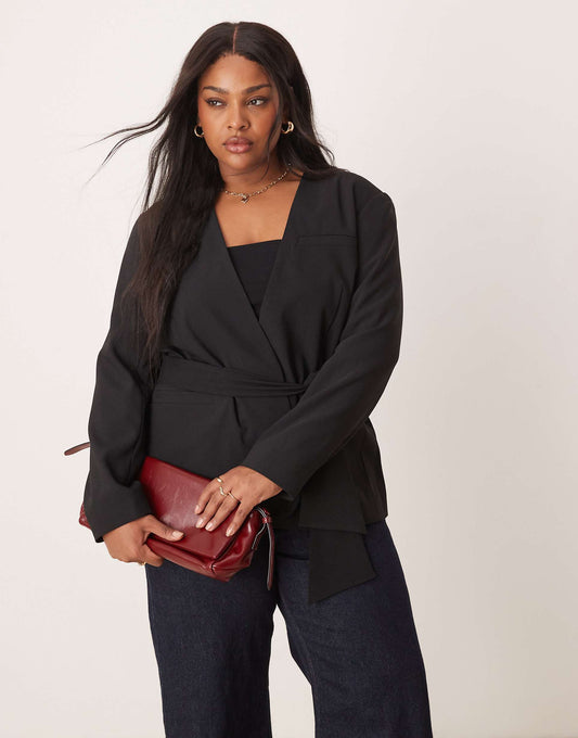 Curve Tie Waist Blazer