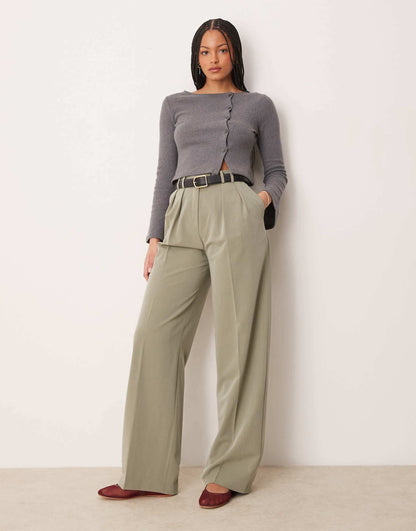 Tall Tailored Wide Leg Trousers With Pleat Detail