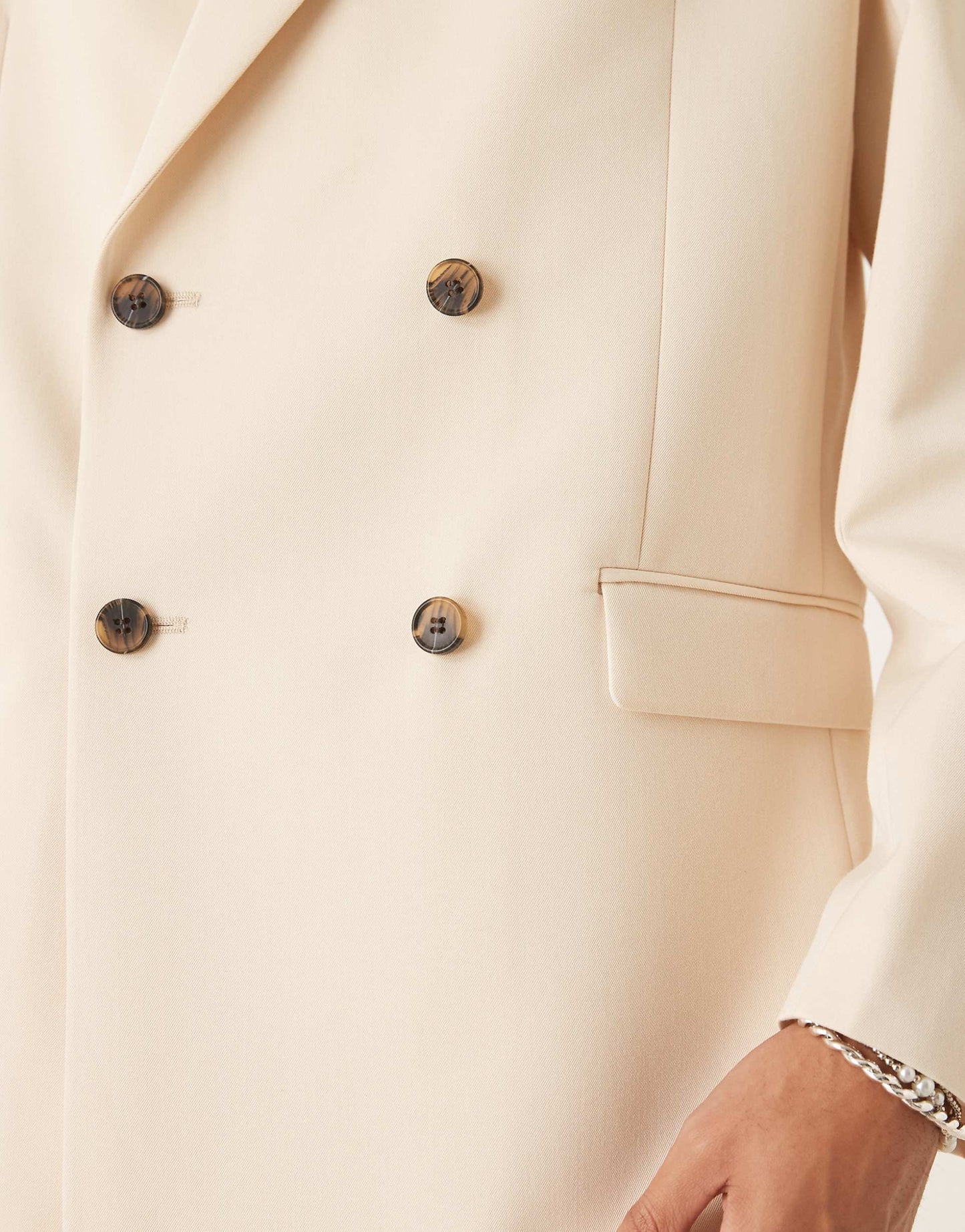 Relaxed Square Shoulder Double Breasted Suit Jacket With Cotton