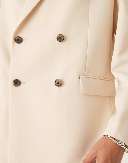 Relaxed Square Shoulder Double Breasted Suit Jacket With Cotton