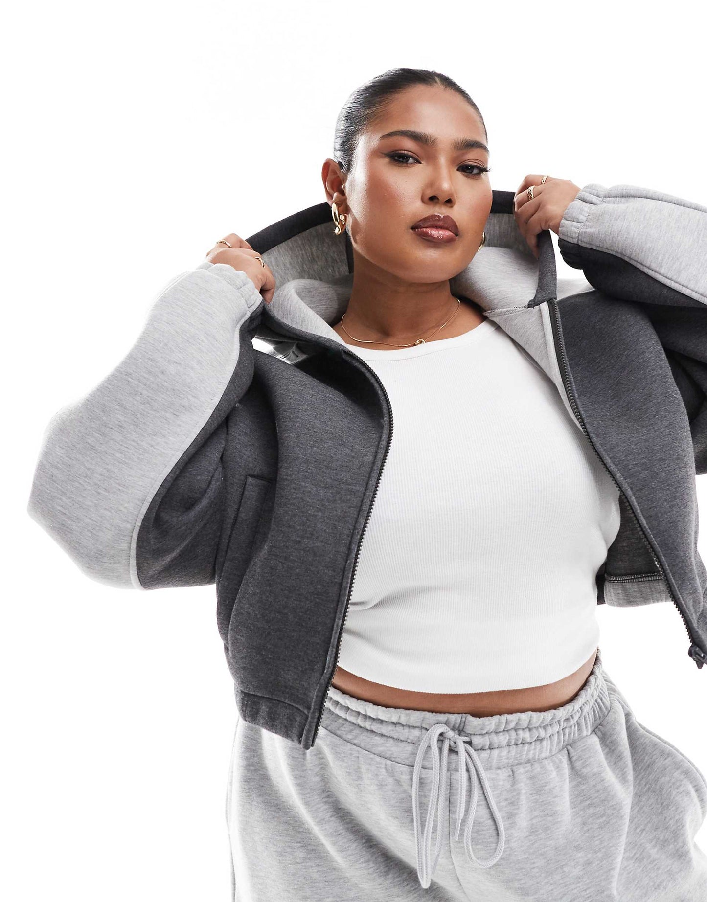 Curve Cropped Patchwork Hoodie