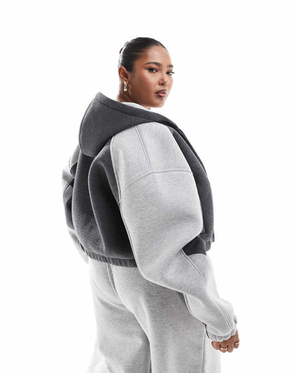 Curve Cropped Patchwork Hoodie