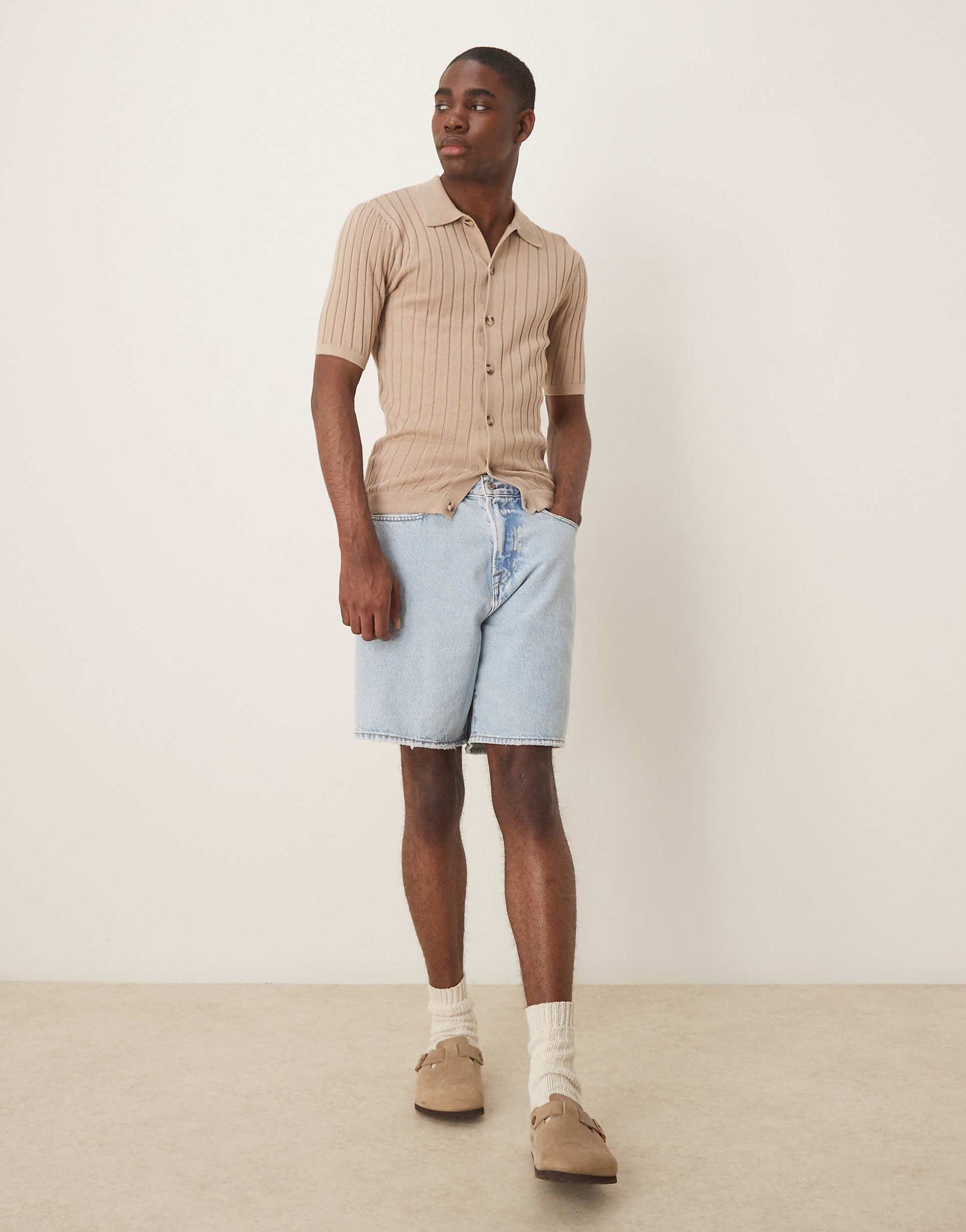 Lightweight Knitted Rib Button Through Polo