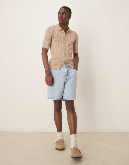 Lightweight Knitted Rib Button Through Polo