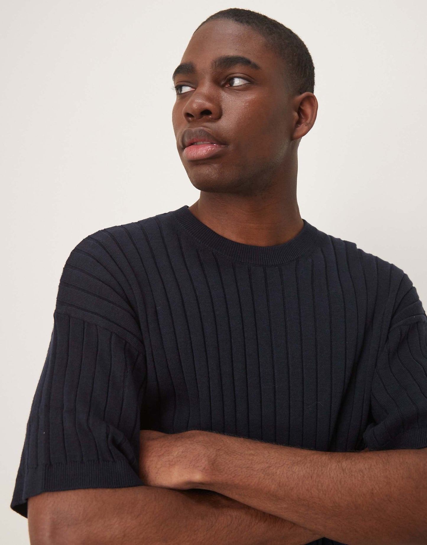 Relaxed Boxy Fit Knitted Rib T-Shirt