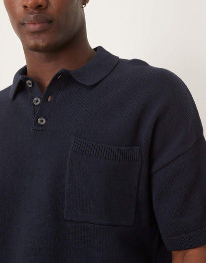 Relaxed Boxy Knitted Midweight Cotton Polo With Chest Pocket