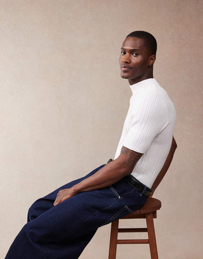 Muscle Fit Knitted Rib Turtle Neck T-Shirt