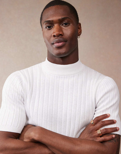 Muscle Fit Knitted Rib Turtle Neck T-Shirt