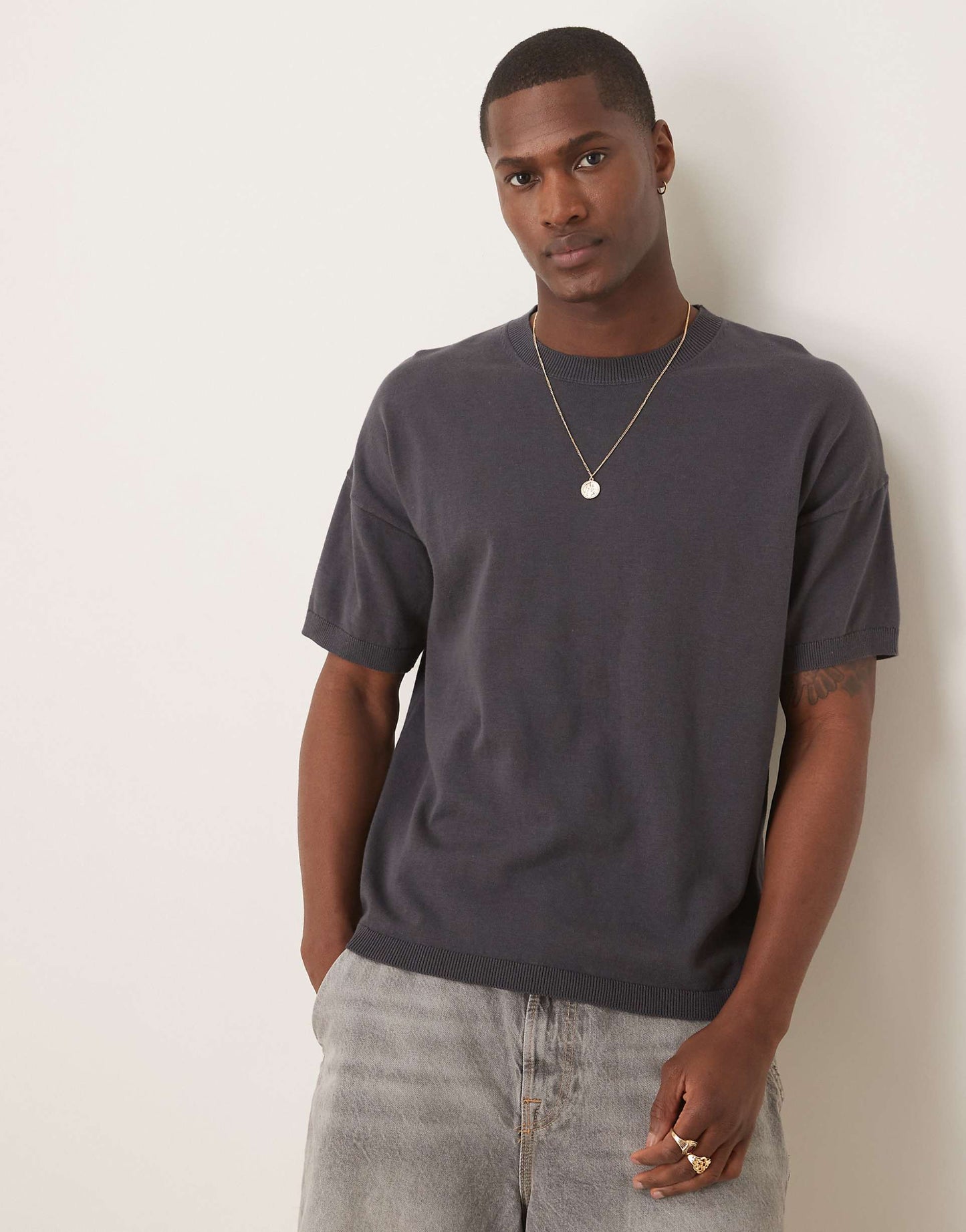Relaxed Boxy Fit Midweight Knitted Cotton T-Shirt