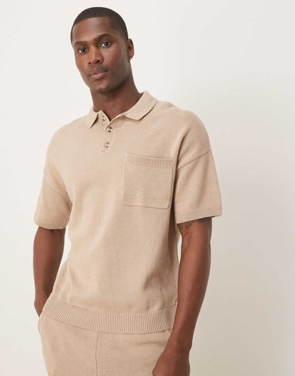 Relaxed Boxy Knitted Midweight Cotton Polo With Chest Pocket