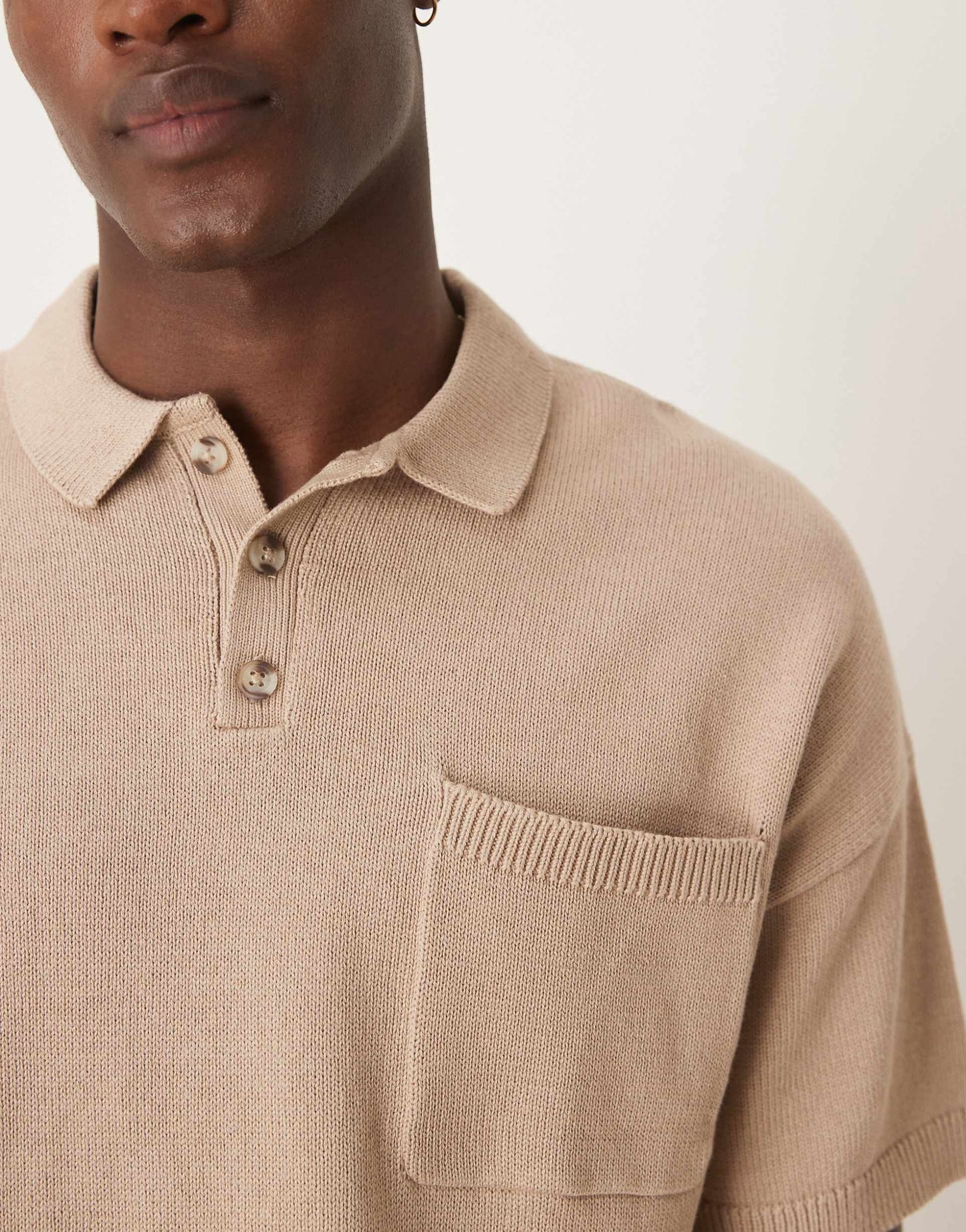 Relaxed Boxy Knitted Midweight Cotton Polo With Chest Pocket