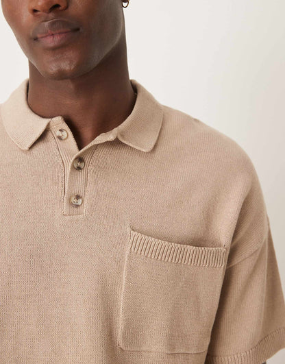 Relaxed Boxy Knitted Midweight Cotton Polo With Chest Pocket