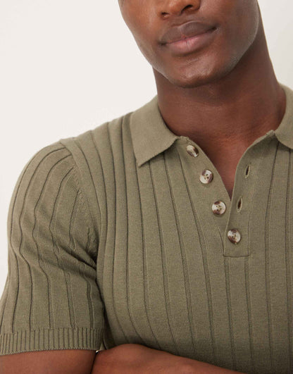Muscle Fit Knitted Rib Polo T-Shirt