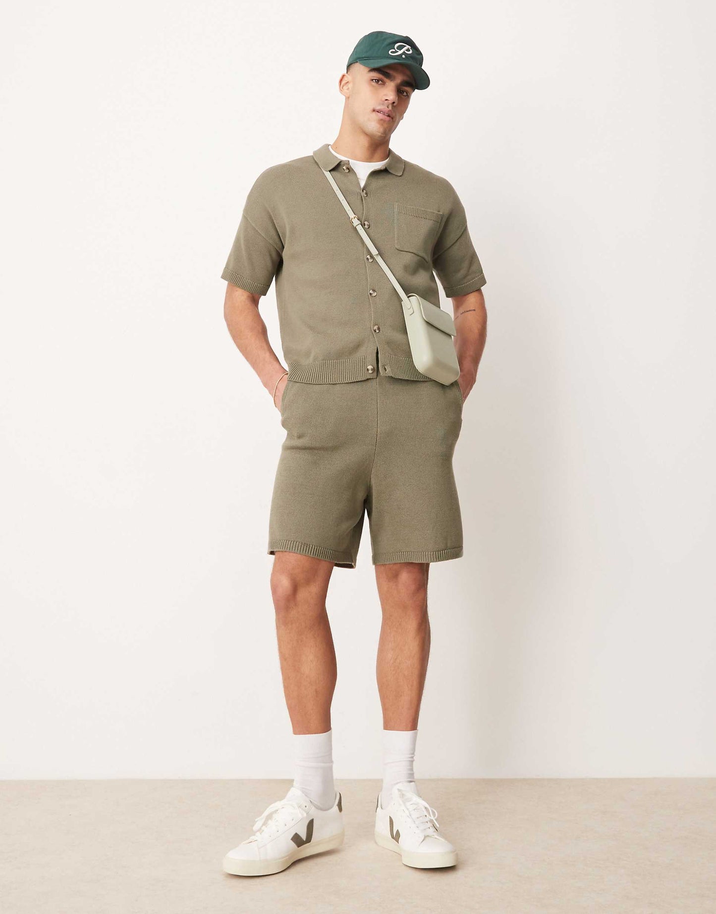 Relaxed Boxy Fit Midweight Knitted Cotton Button Through Polo