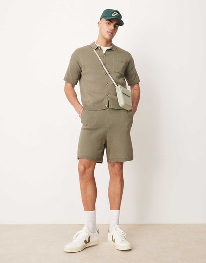 Relaxed Boxy Fit Midweight Knitted Cotton Button Through Polo