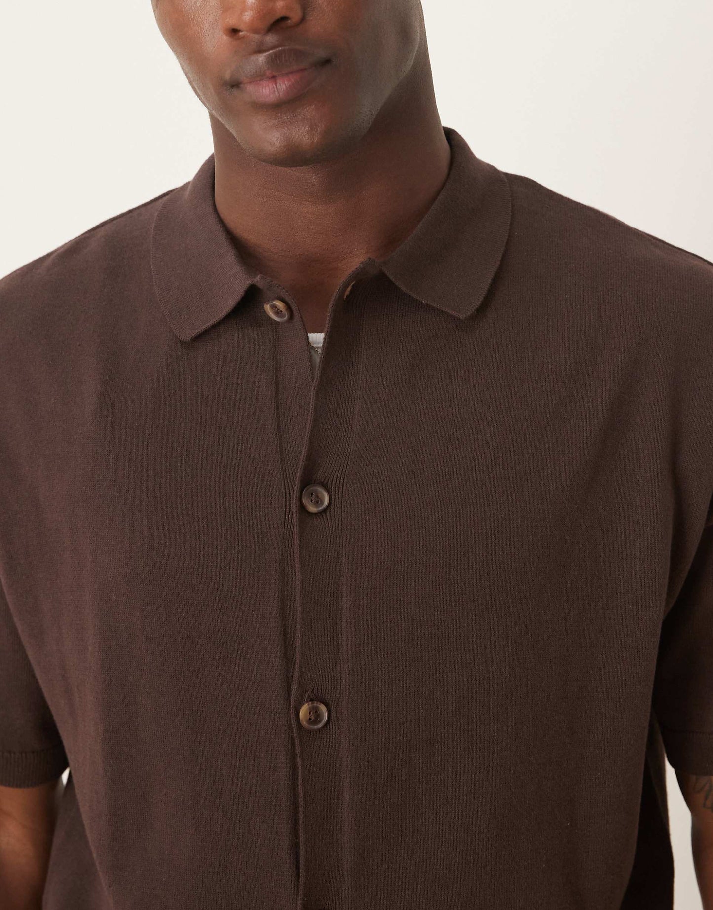 Relaxed Lightweight Knitted Cotton Button Through Polo