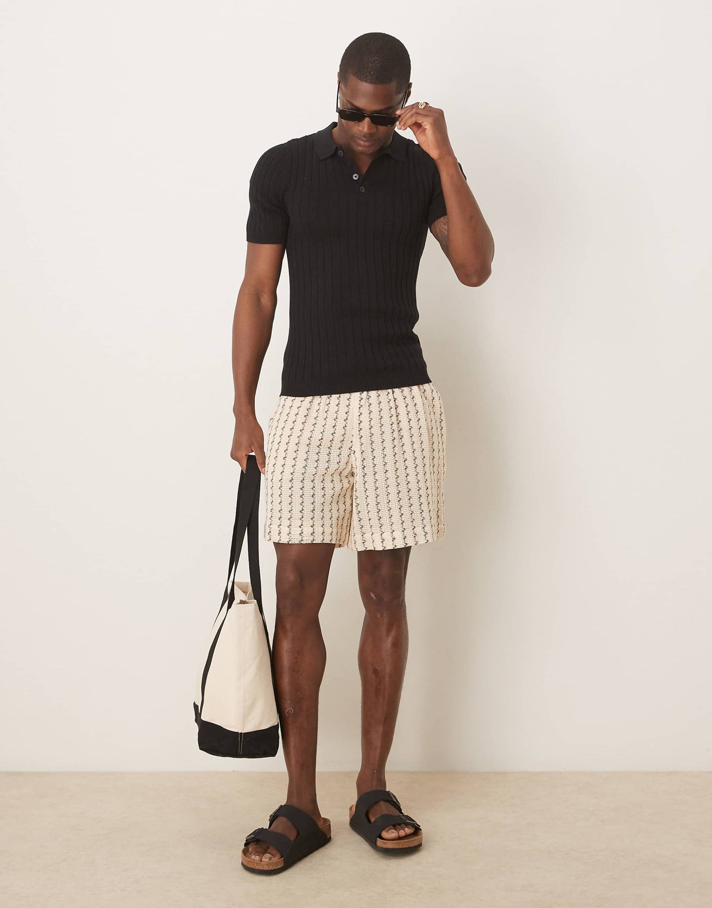 Muscle Fit Knitted Rib Polo T-Shirt