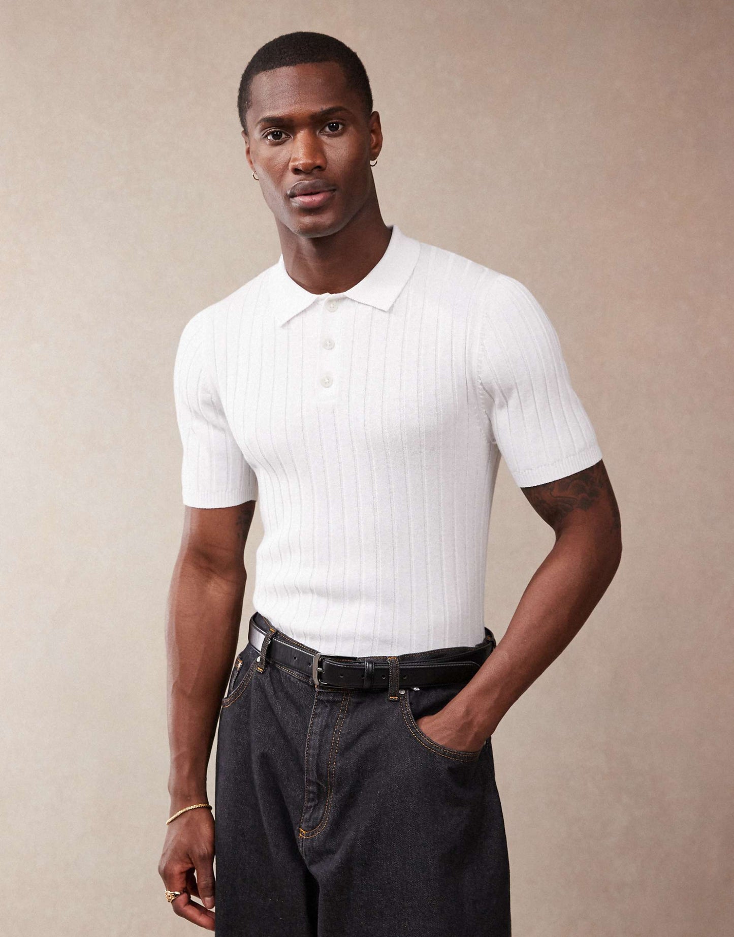 Muscle Fit Knitted Rib Polo T-Shirt
