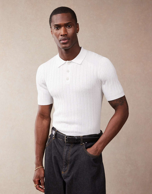 Muscle Fit Knitted Rib Polo T-Shirt