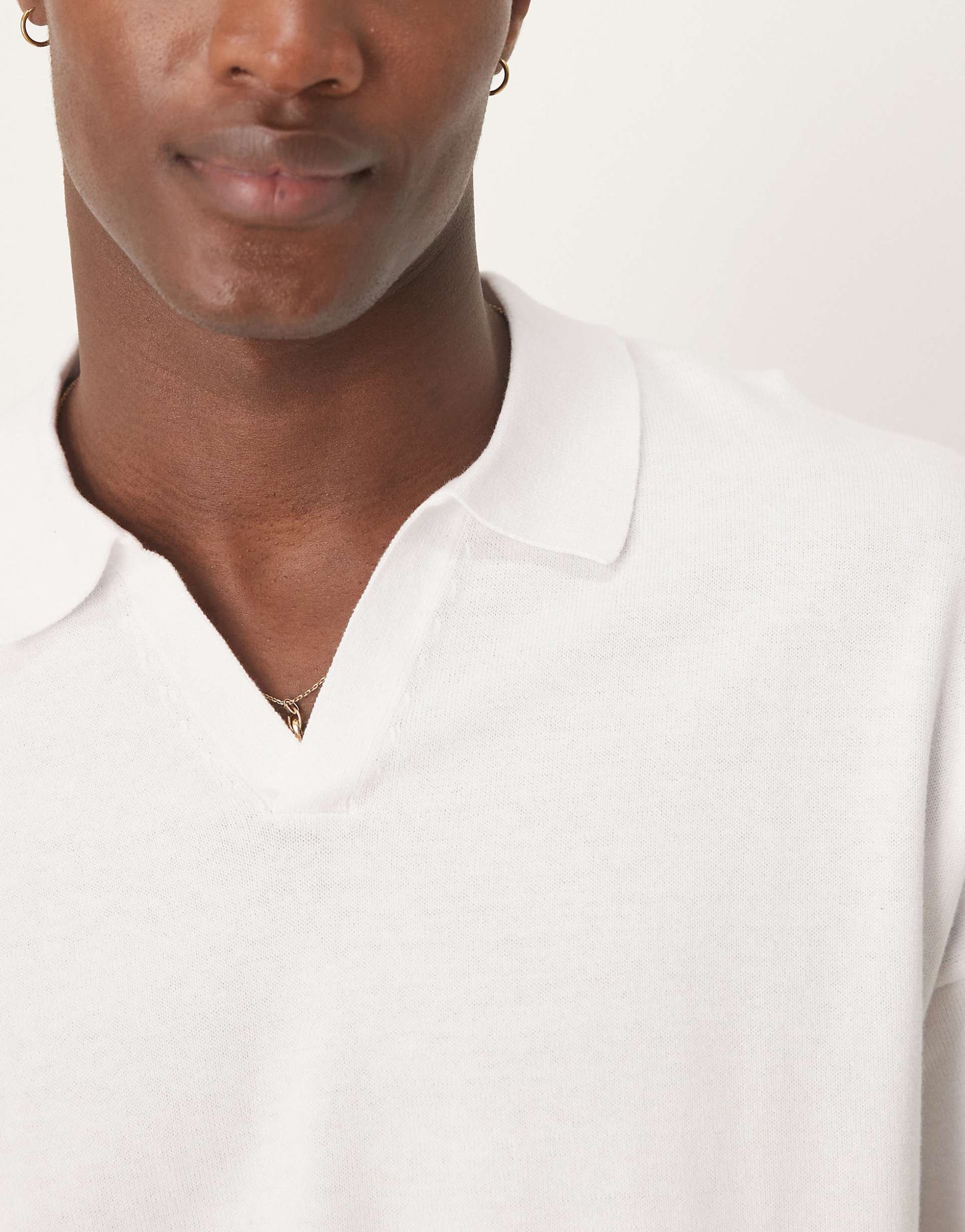 Relaxed Boxy Fit Knitted Midweight Cotton Notch Neck Polo