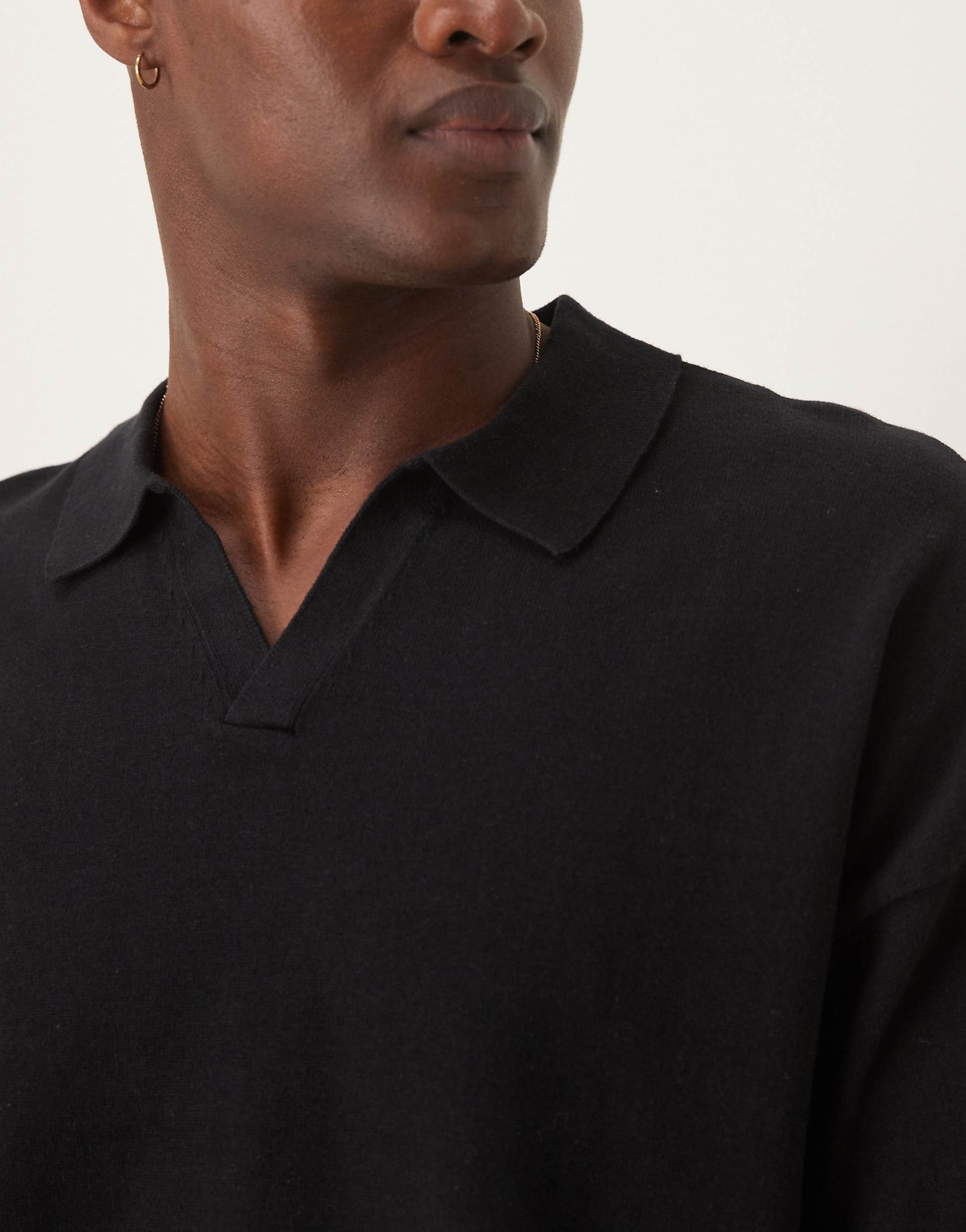 Relaxed Boxy Fit Knitted Midweight Cotton Notch Neck Polo