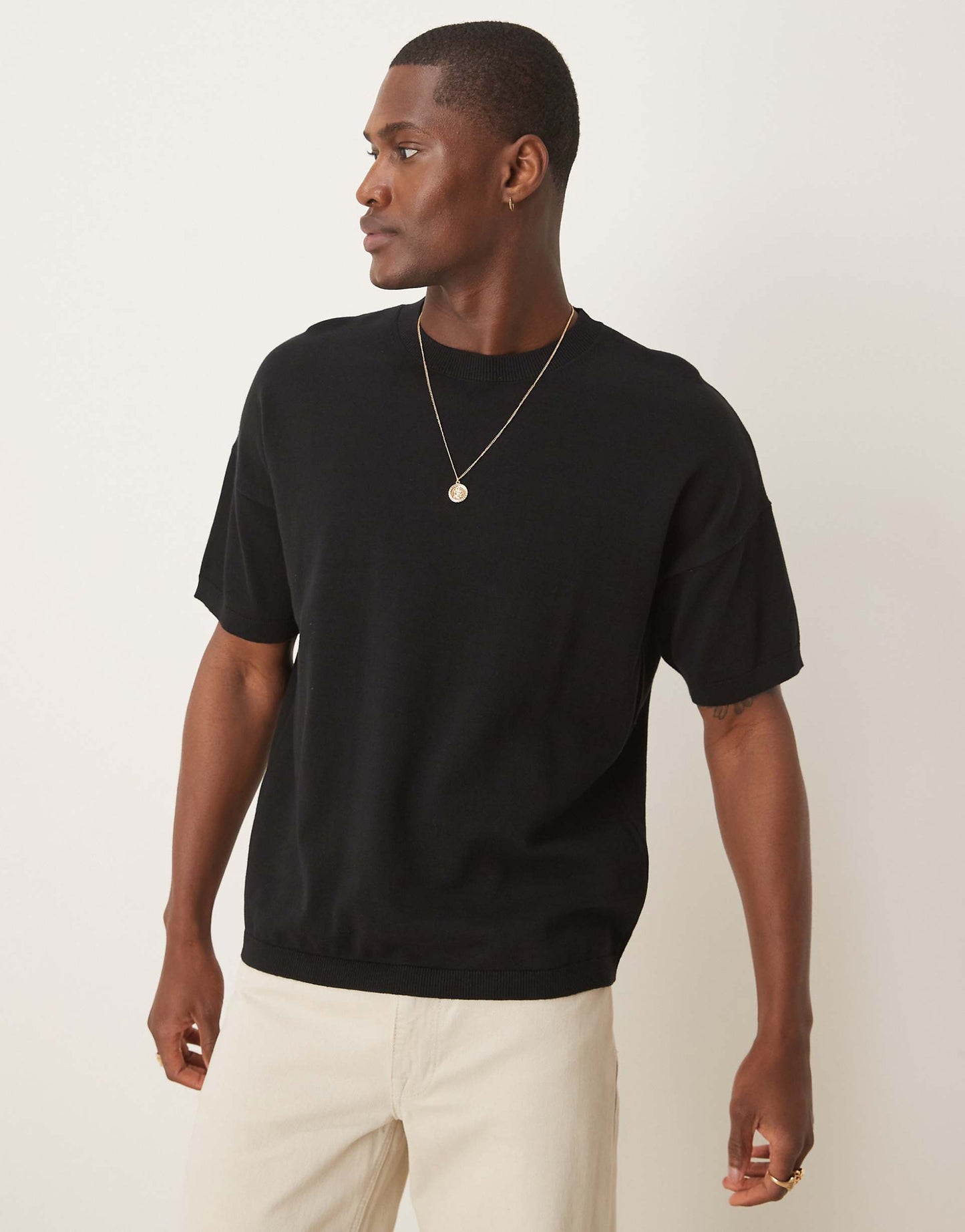 Relaxed Boxy Fit Midweight Knitted Cotton T-Shirt