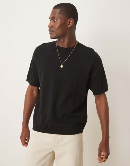Relaxed Boxy Fit Midweight Knitted Cotton T-Shirt