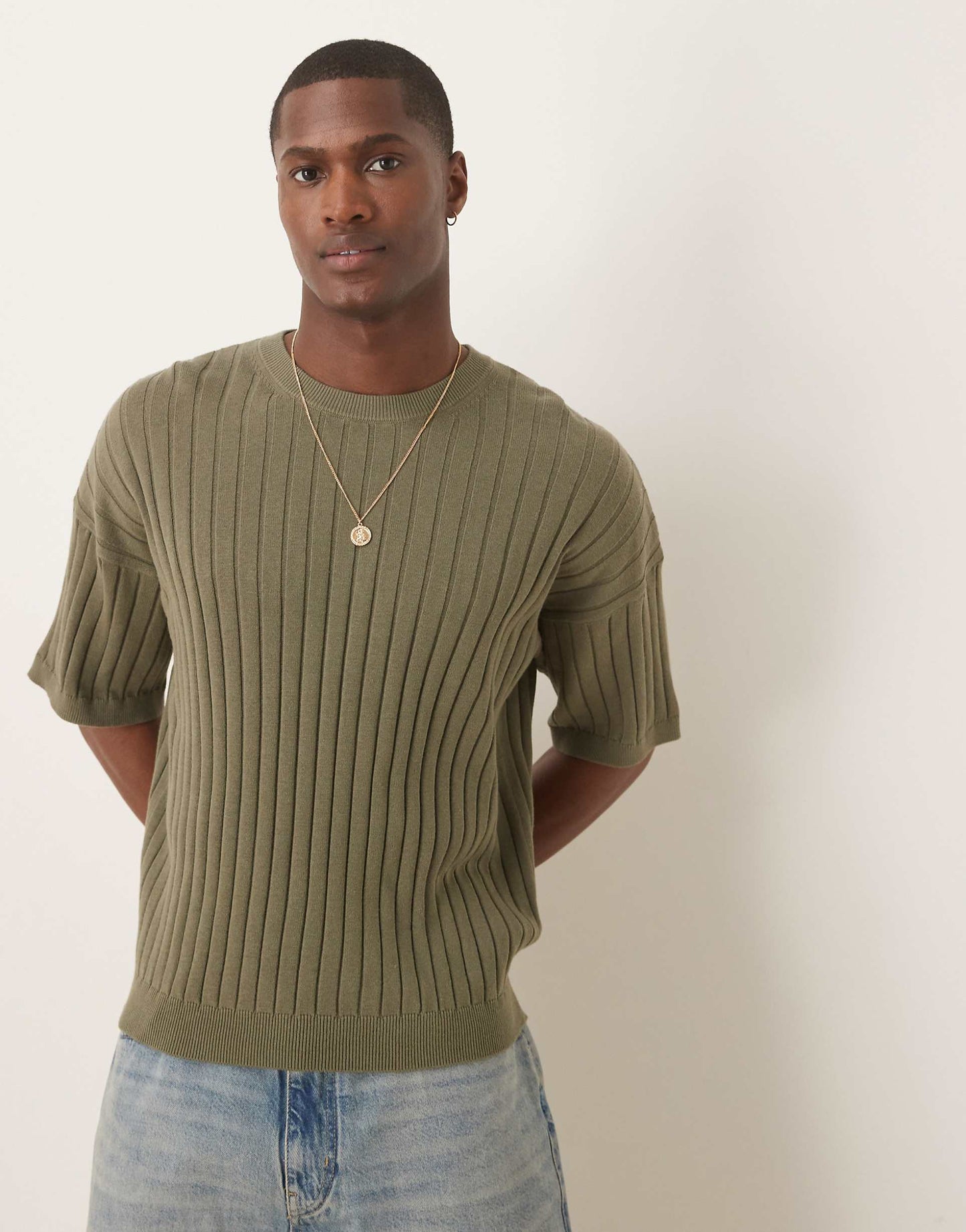 Relaxed Boxy Fit Knitted Rib T-Shirt
