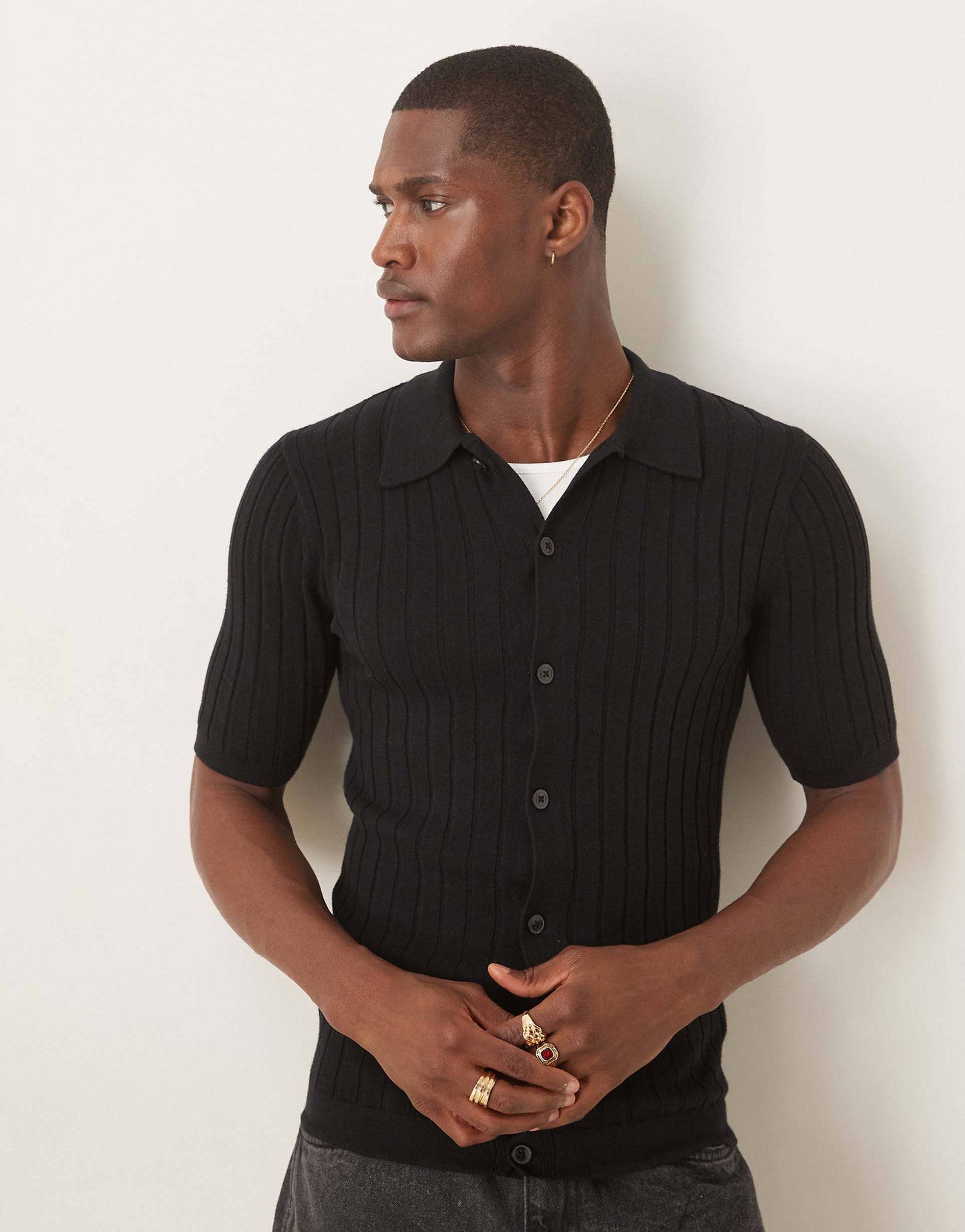 Lightweight Knitted Rib Button Through Polo