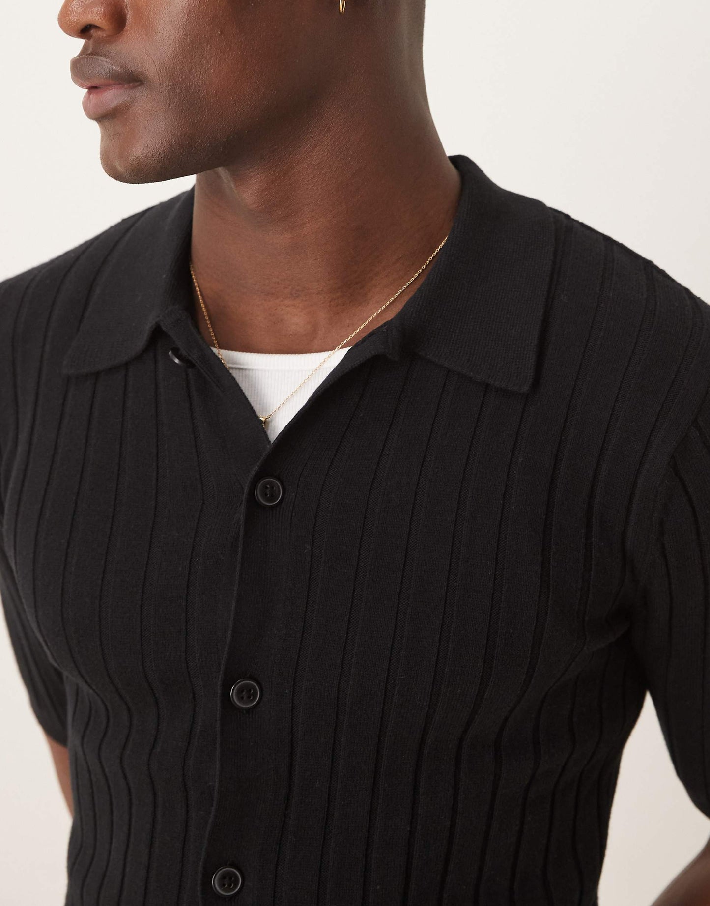Lightweight Knitted Rib Button Through Polo