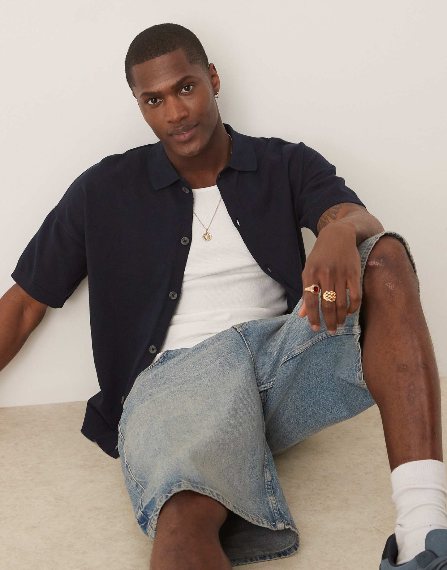 Relaxed Lightweight Knitted Cotton Button Through Polo