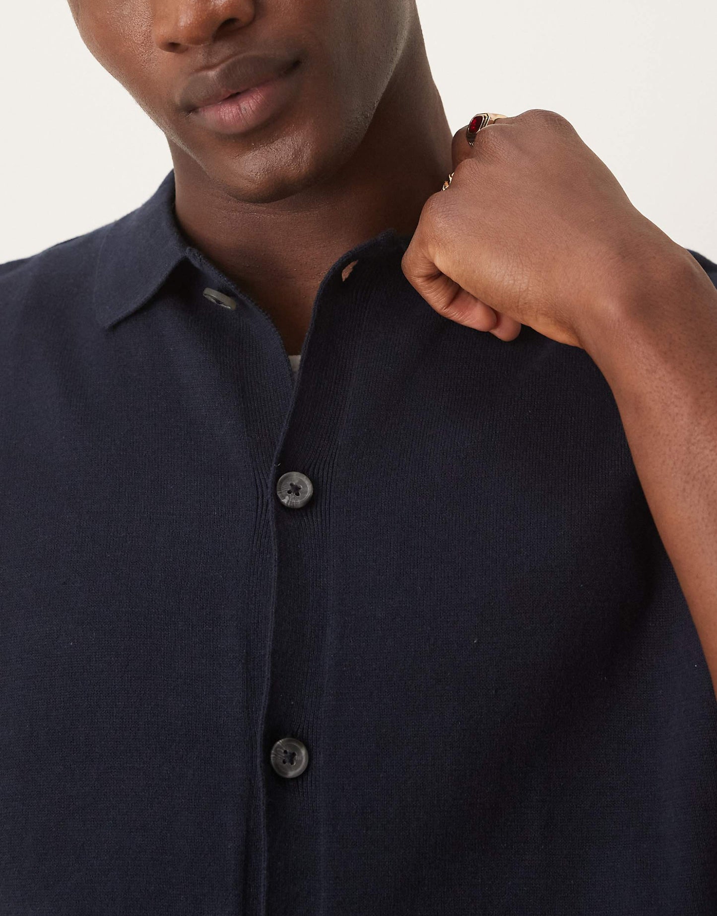 Relaxed Lightweight Knitted Cotton Button Through Polo