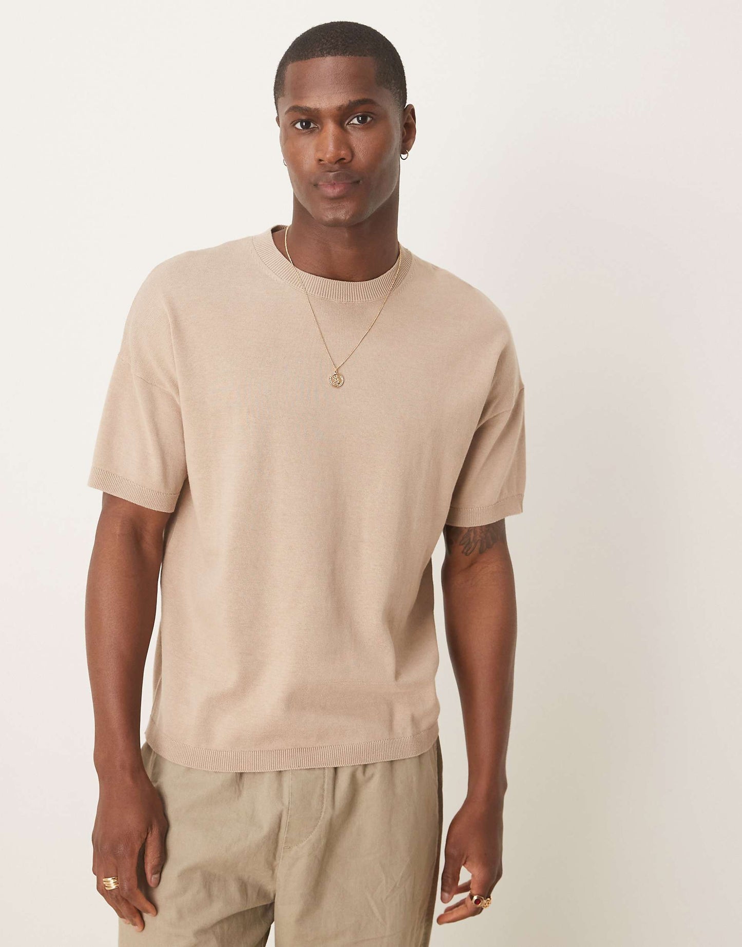 Relaxed Boxy Fit Midweight Knitted Cotton T-Shirt