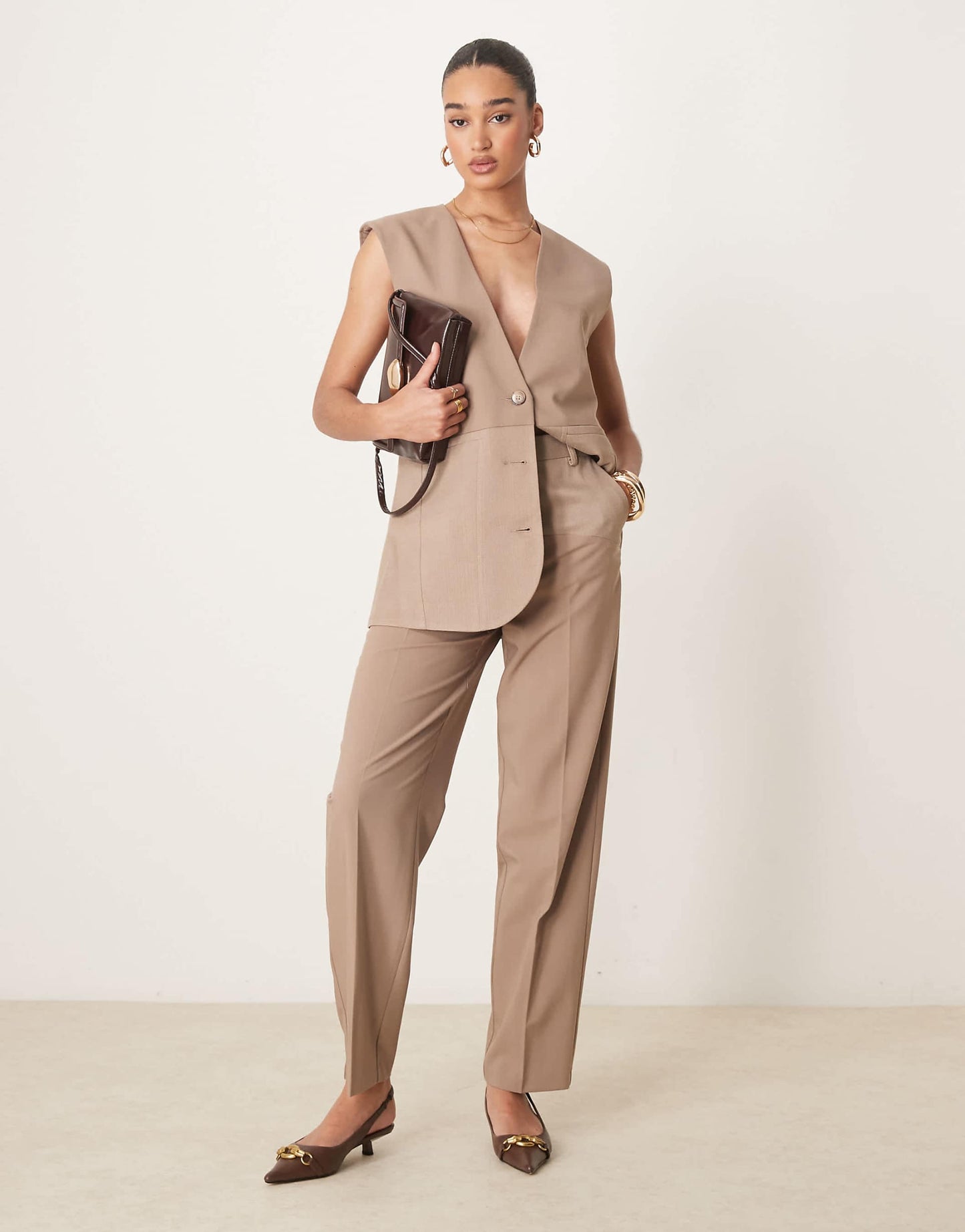 Tailored Mixed Fabric Straight Leg Trousers Co-Ord