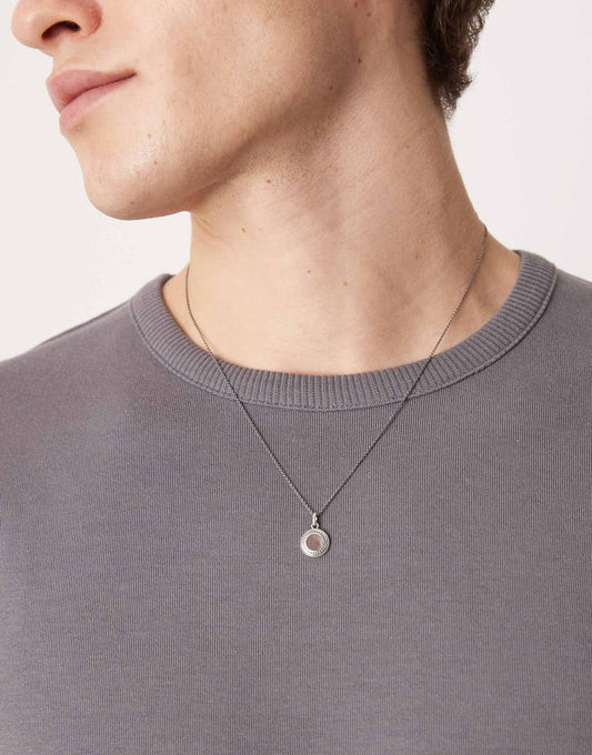 Sterling Silver Necklace With Black Round Pendant