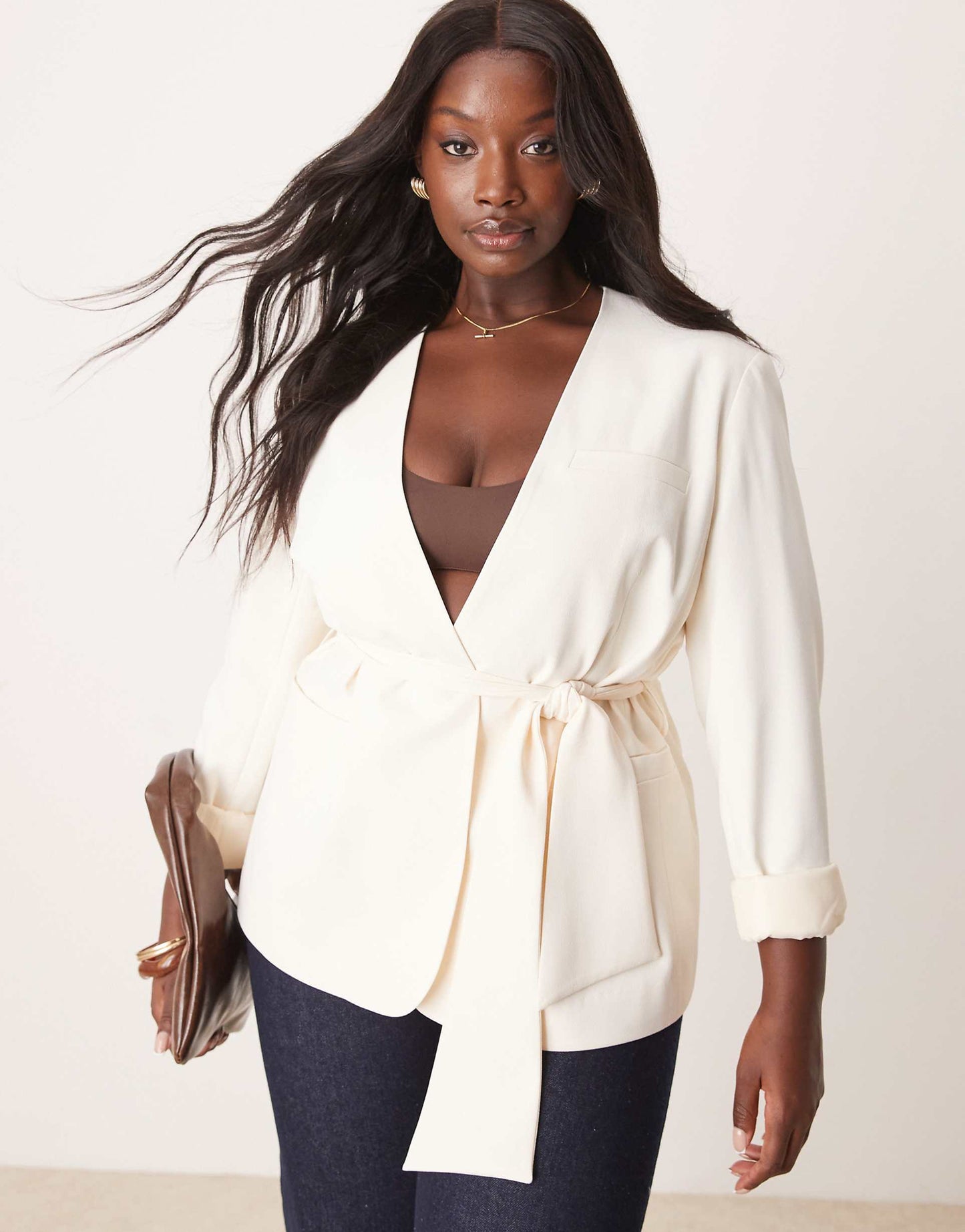 Curve Tie Waist Blazer