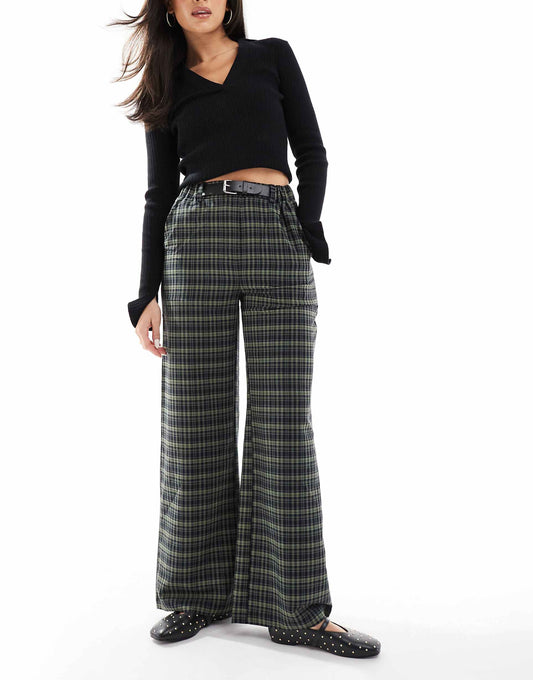 Wide Leg Check Trousers