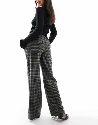 Wide Leg Check Trousers