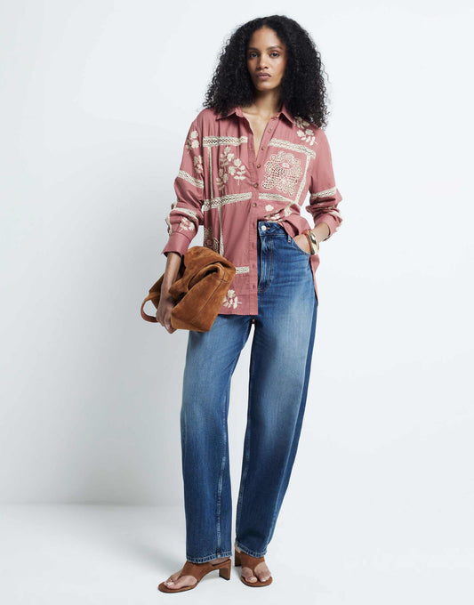 Patchwork Lace Trim Shirt