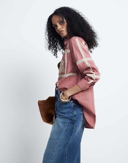 Patchwork Lace Trim Shirt