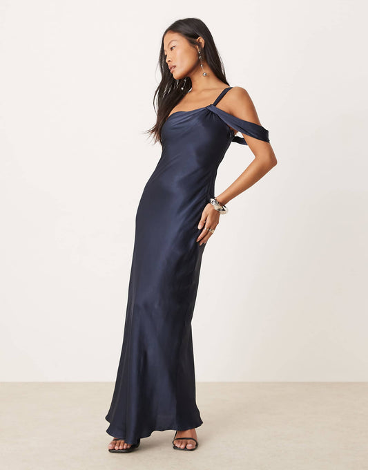Petite Off Shoulder Satin Midaxi Dress