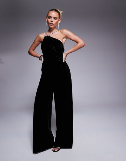Petite Diamante Embellished One Shoulder Jumpsuit