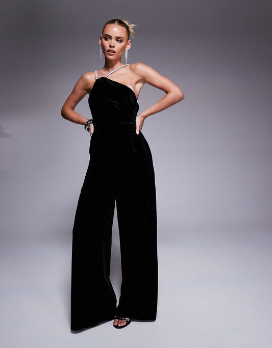 Petite Diamante Embellished One Shoulder Jumpsuit